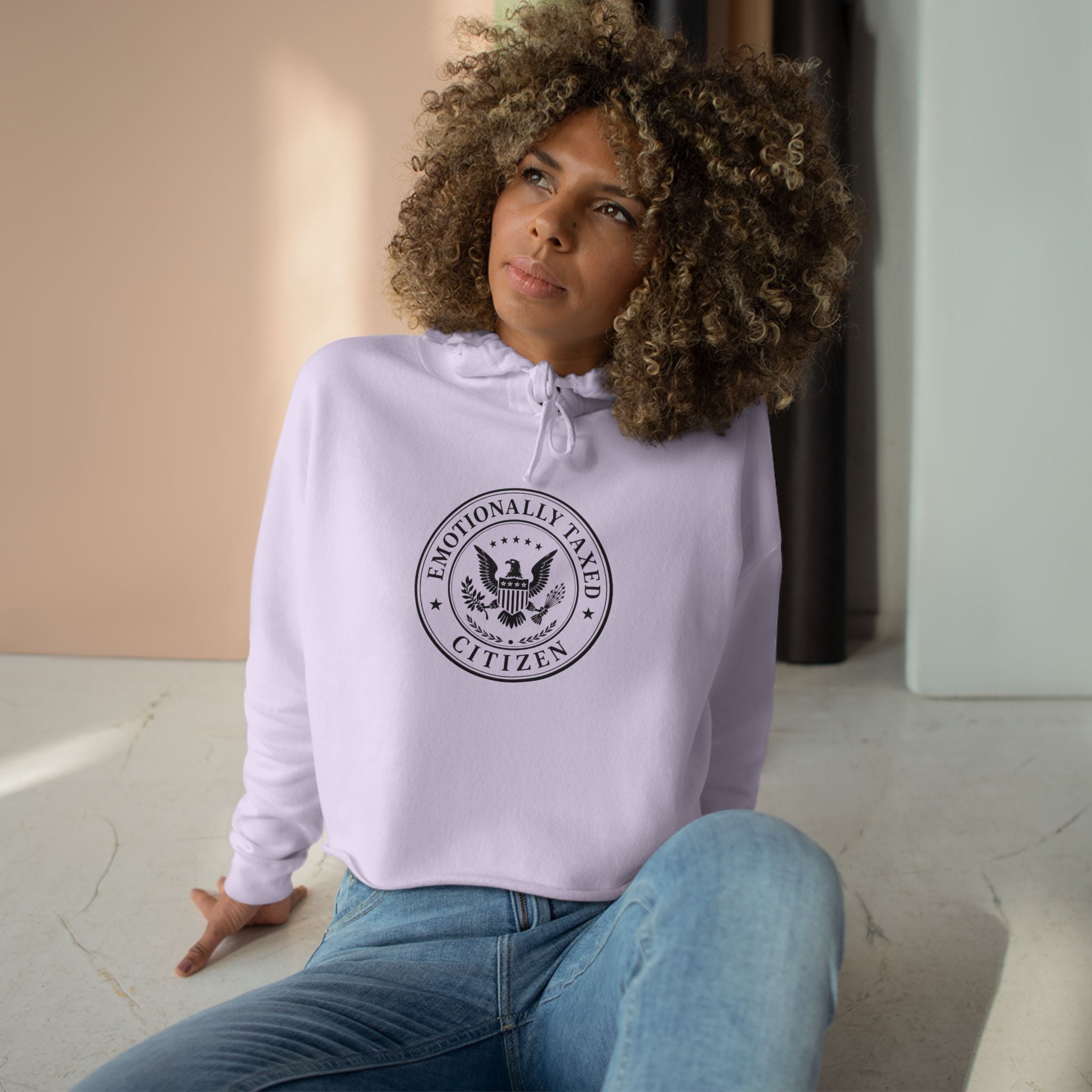 Emotionally Taxed Citizen Cropped Hoodie | Cozy Political Parody Fleece Hoodie