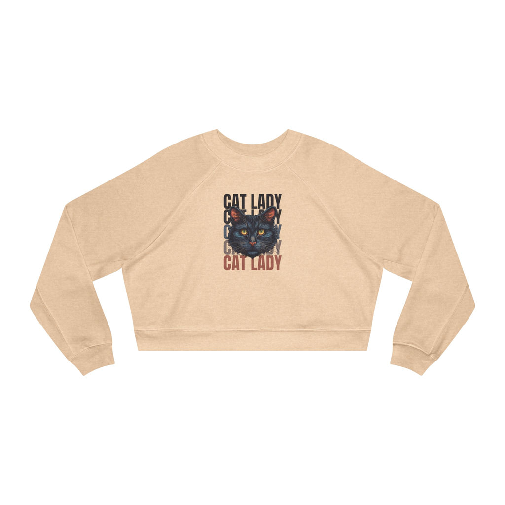 Black Cat Lady Cropped Fleece Pullover, Cozy Cat Lover Sweatshirt