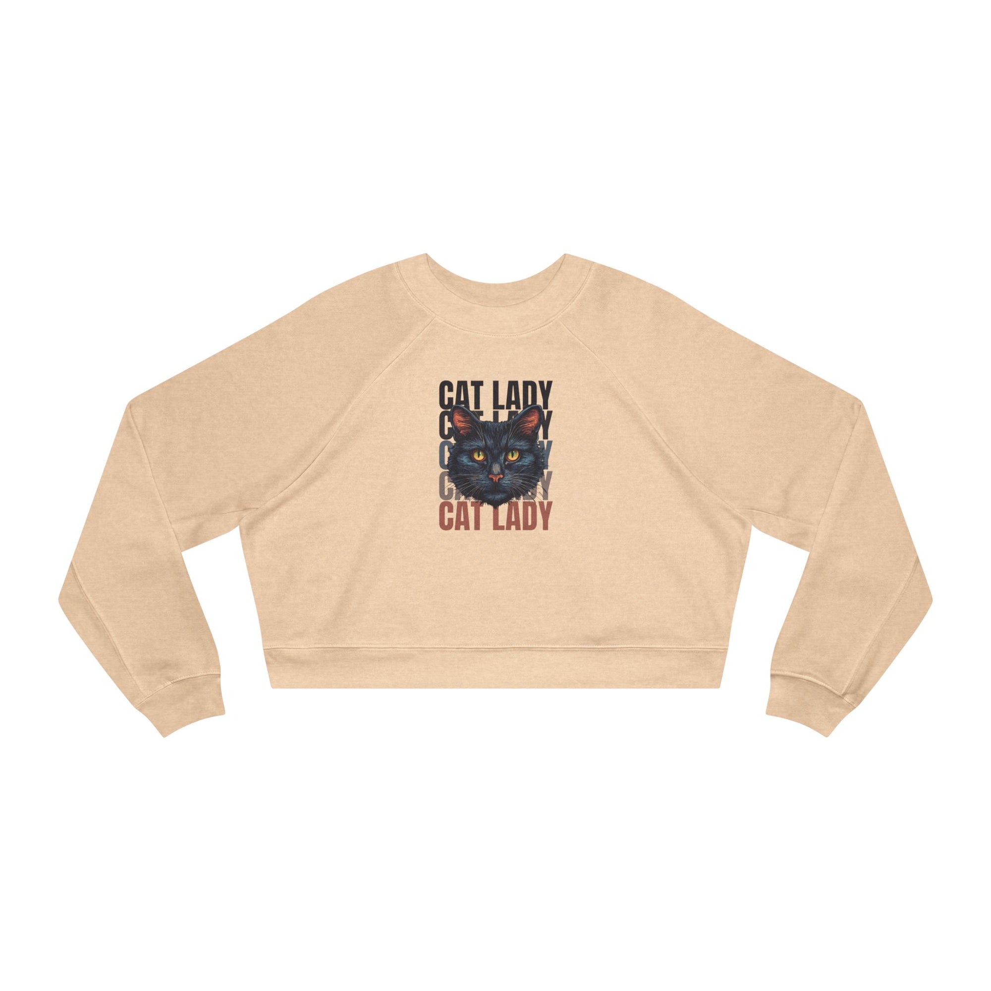 Black Cat Lady Cropped Fleece Pullover, Cozy Cat Lover Sweatshirt