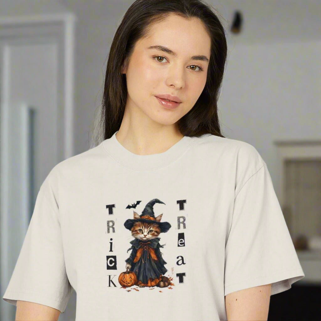 Halloween Witchy Kitty Unisex Faded Tee