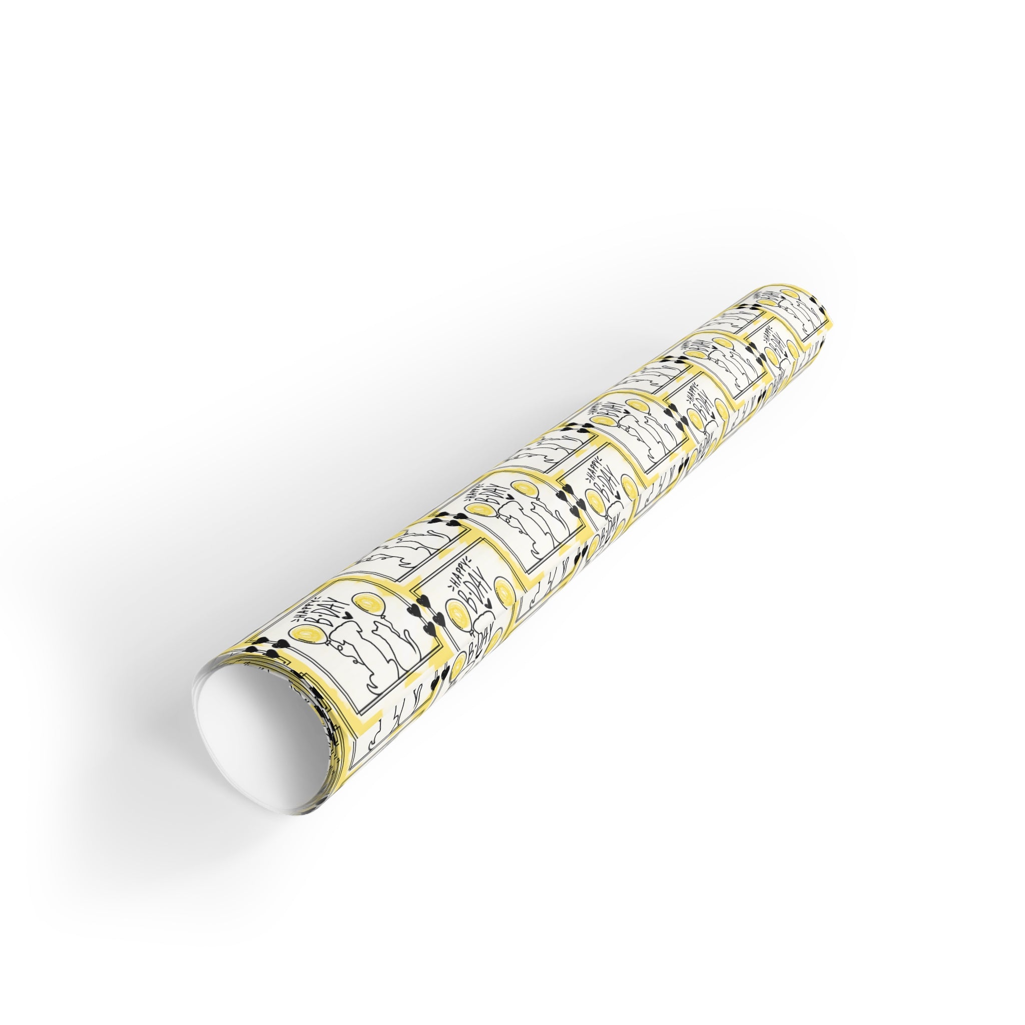 Dog & Cat Black & Yellow Birthday Gift Wrapping Paper Rolls, 1pc - EpiAl's Shop