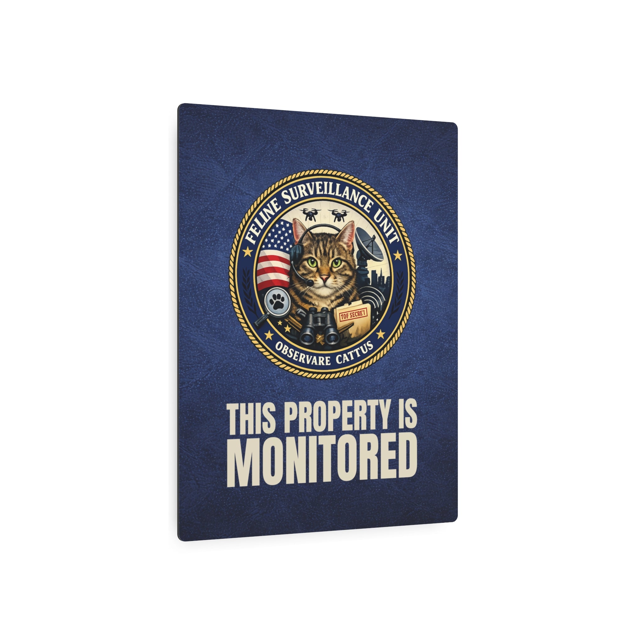 Feline Surveillance Unit Metal Sign | This Property Is Monitored