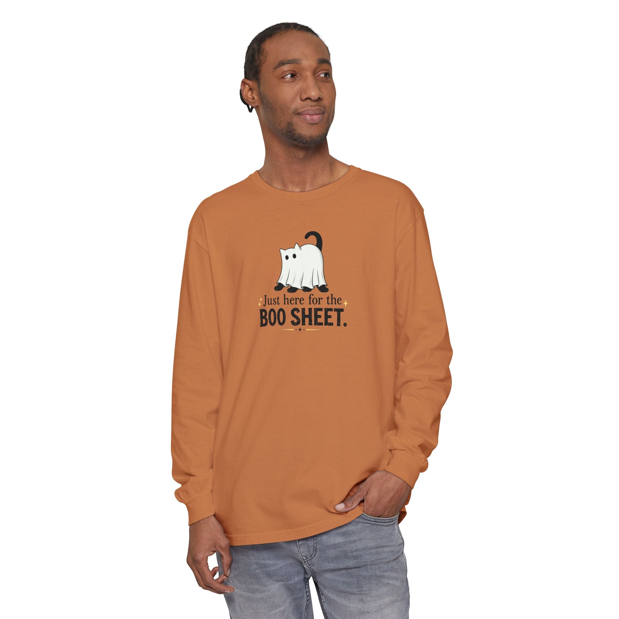 Just Here for the Boo Sheet Halloween Cat Long Sleeve Shirt