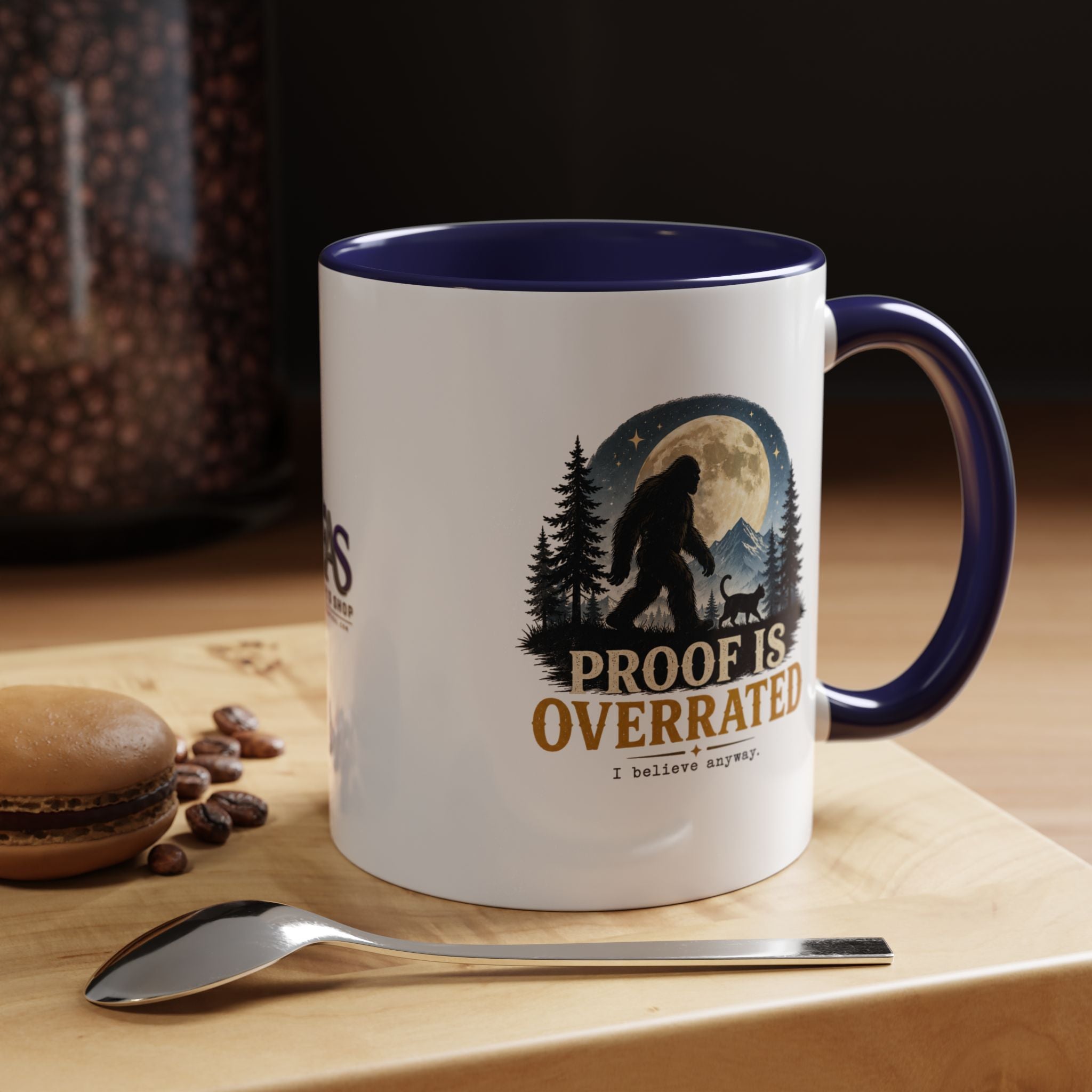 Proof Is Overrated Sasquatch & Black Cat Accent Mug