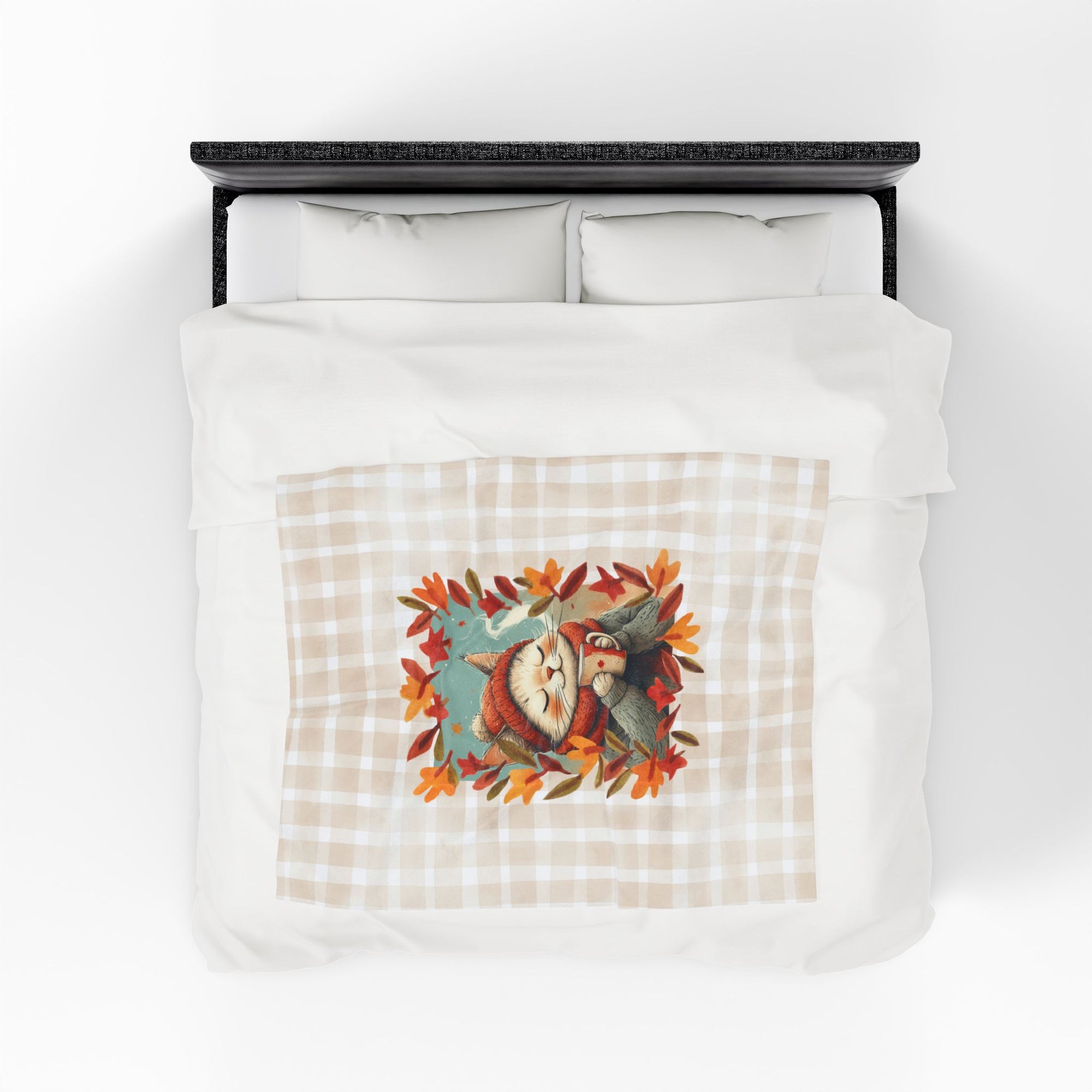 Hot Chocolate Cat Plush Blanket, Soft Throw for Fall