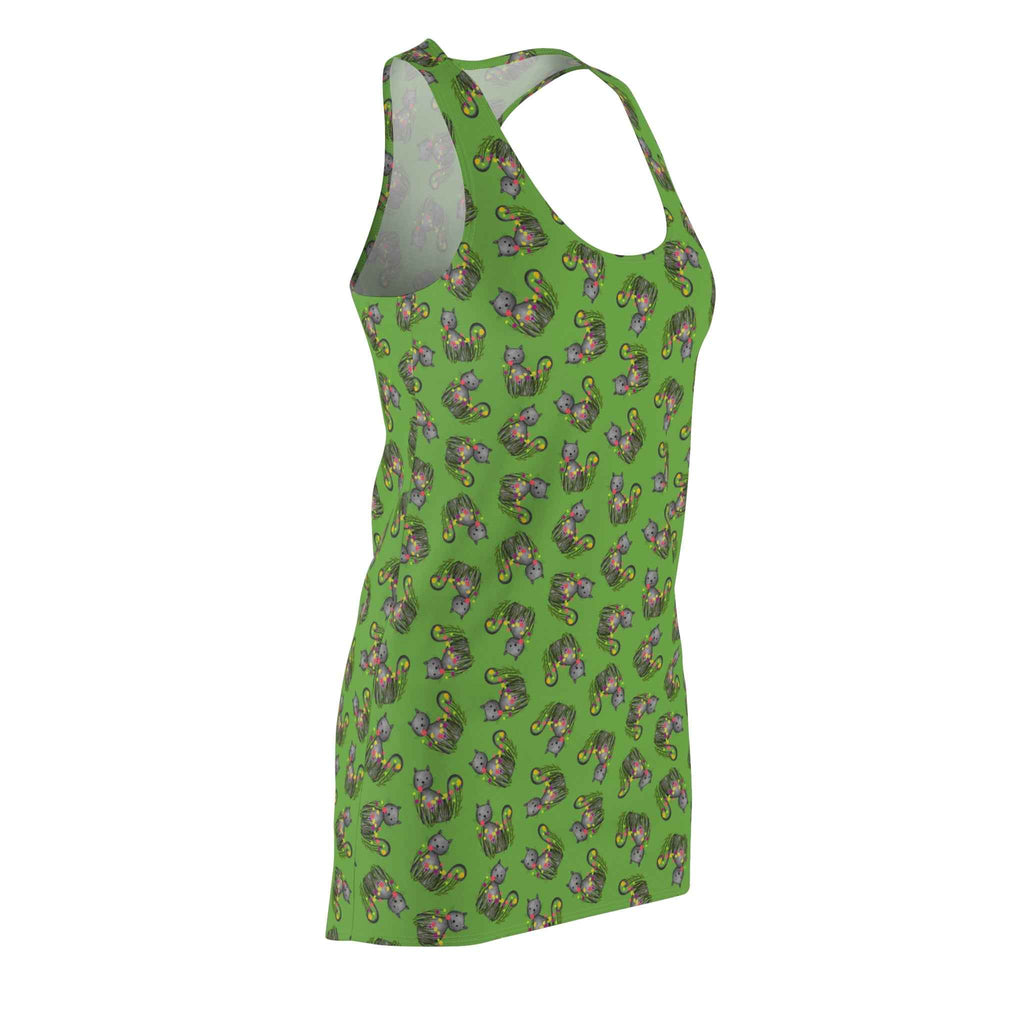 Green WhimsiCat Racerback Dress – Lightweight Athletic Cat Print Dress