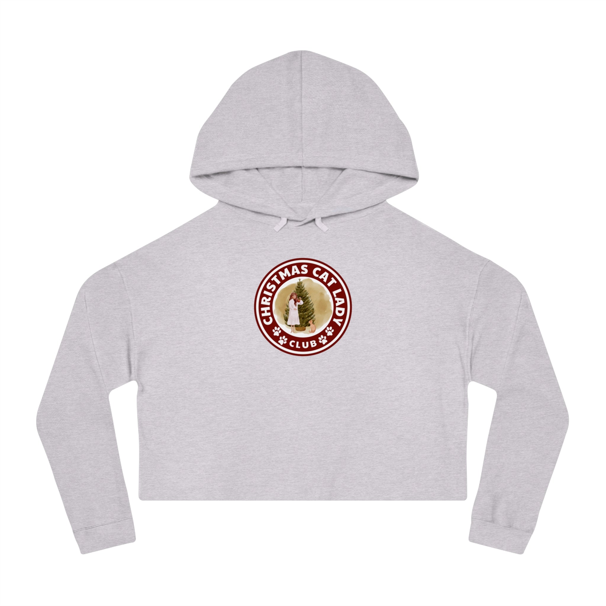 Photo depicting the ​Christmas Cat Lady Club Women’s Cropped Hooded Sweatshirt from EpiAl's Shop.