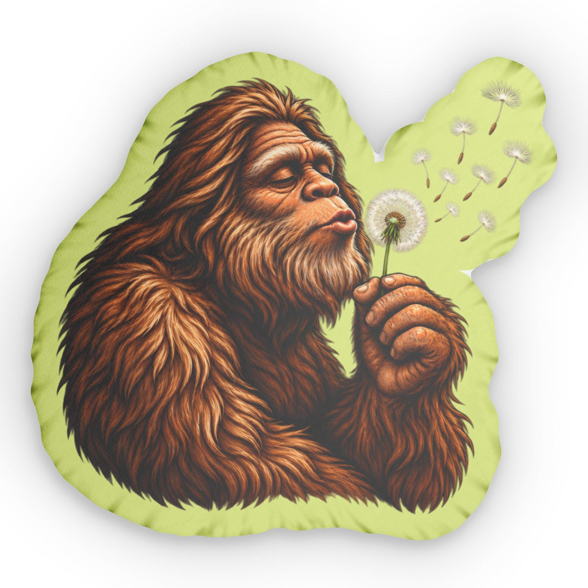Bigfoot Dandelion Shaped Throw Pillow | Whimsical Sasquatch Decorative Cushion