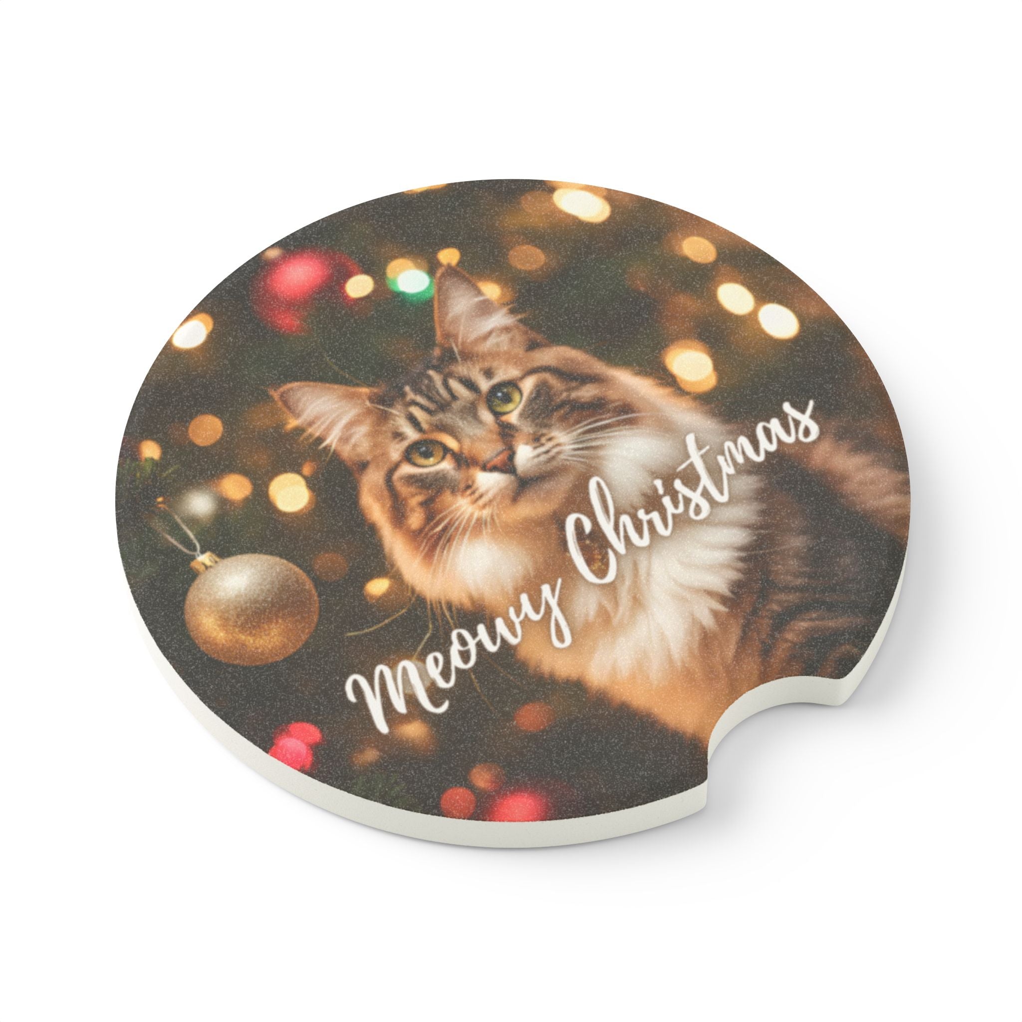 Photo depicting the ​Meowy Christmas Soapstone Car Coaster from EpiAl's Shop.