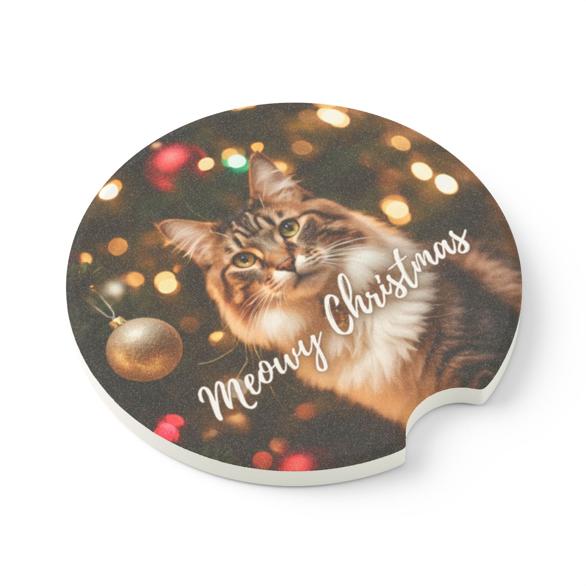 Meowy Christmas Soapstone Car Coaster