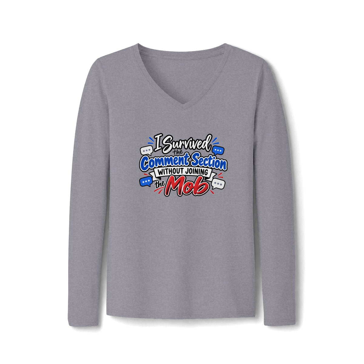 I Survived the Comment Section Women’s Long Sleeve V-Neck | Social Media & True Crime Humor Shirt