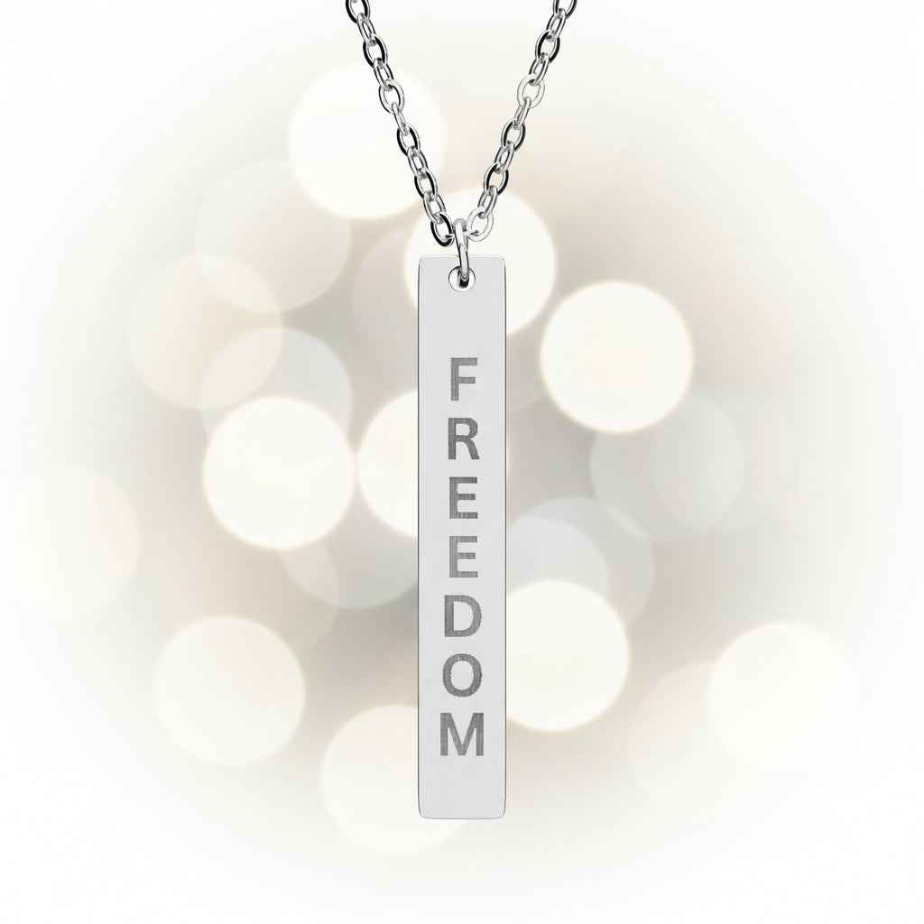 Freedom Vertical Bar Necklace – Engraved Stainless Steel Pendant