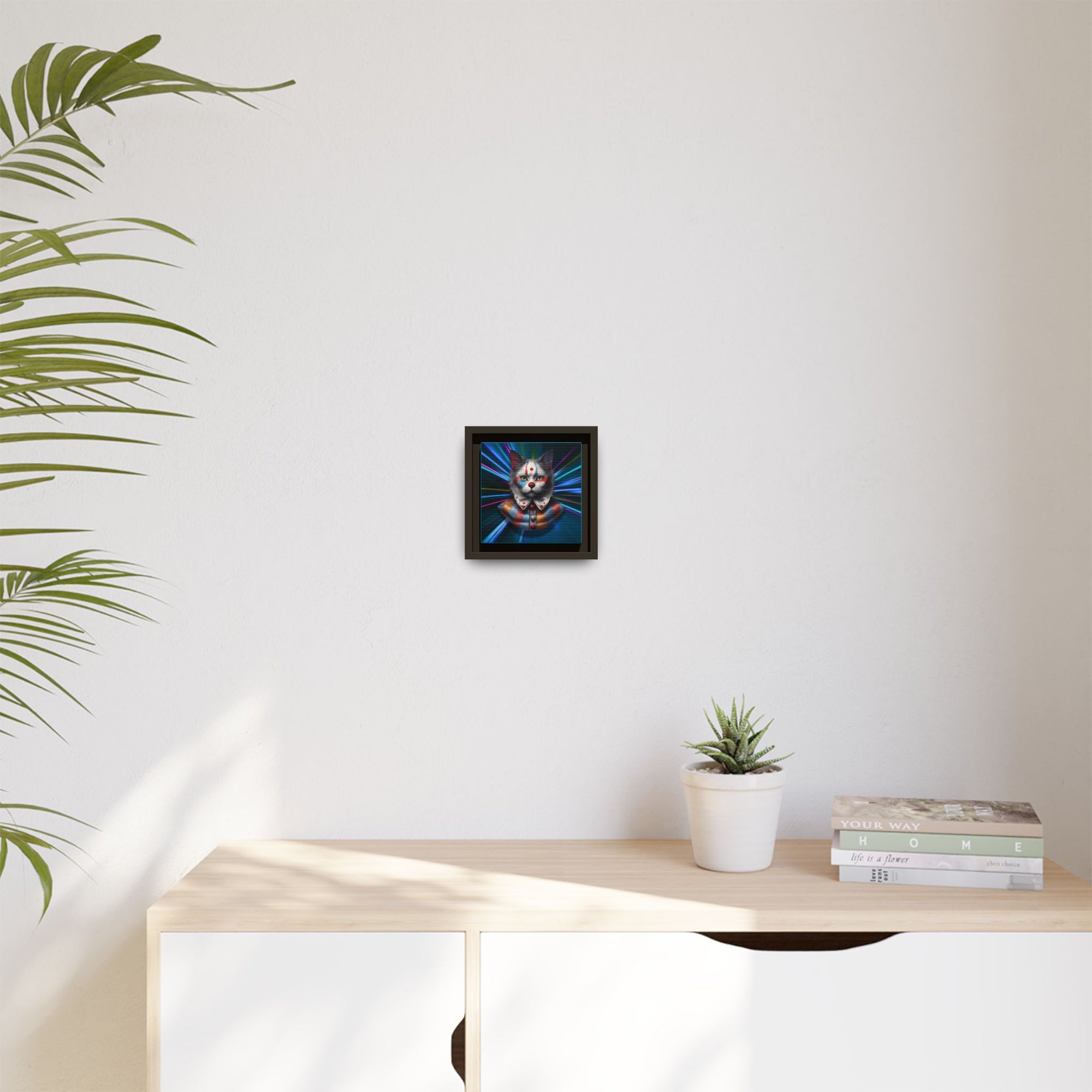 Colorful Cat Clown Framed Canvas Art – Quirky Home Decor for Pet Lovers