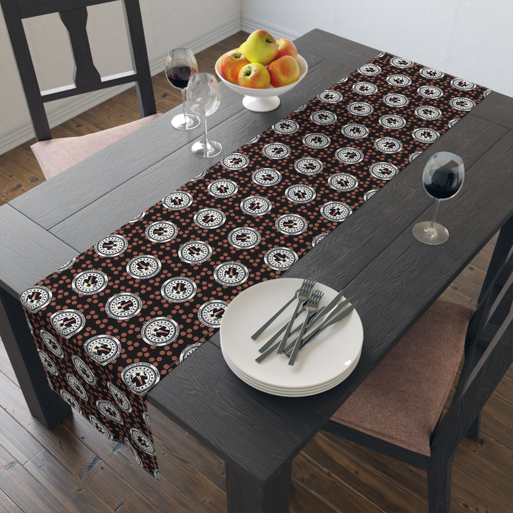 Certified Six Seven Table Runner – Political Parody Medallion Table Decor