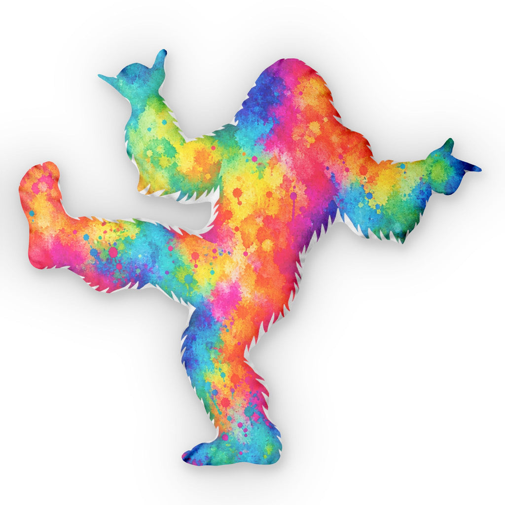 Bigfoot's Got Moves Rainbow Shaped Pillow | Dancing Sasquatch Double-Sided Cushion