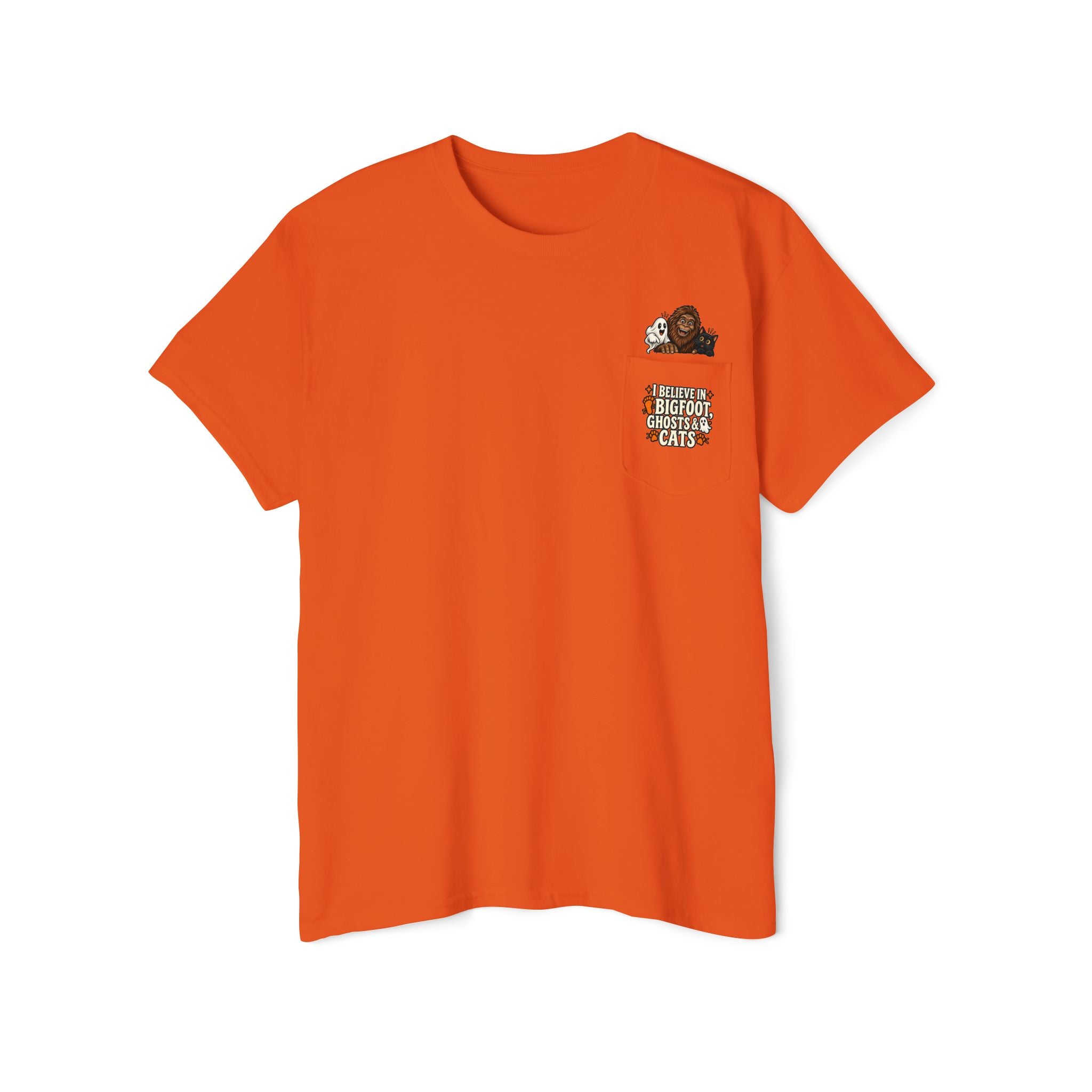 I Believe in Bigfoot, Ghosts & Cats Pocket T-Shirt