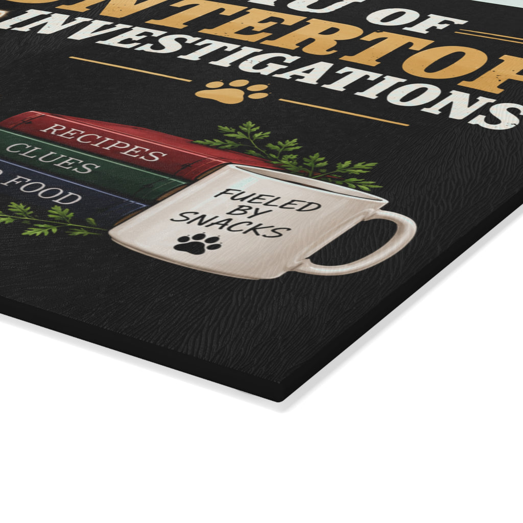 Bureau of Countertop Investigations Glass Cutting Board | Jimothy Raccoon Kitchen Decor