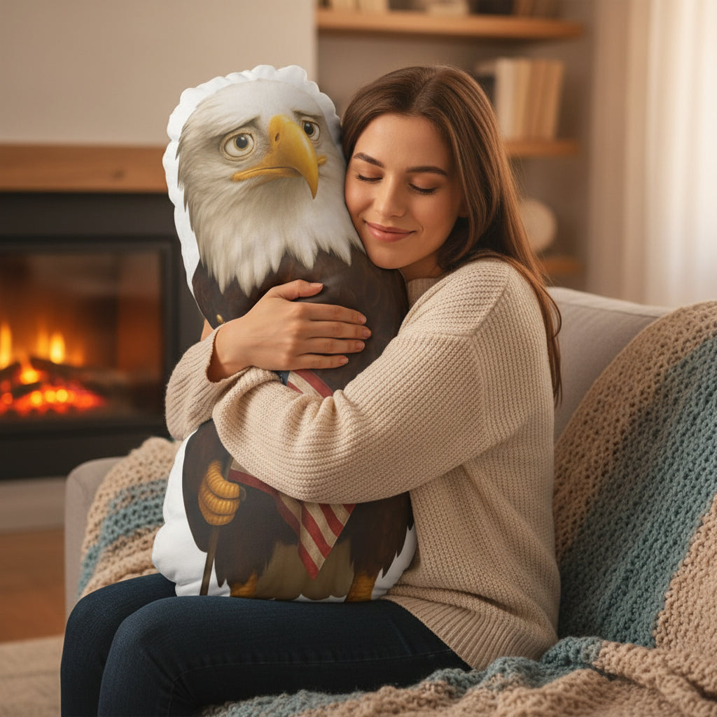 E Pluribus… Sigh — Weary Bald Eagle Custom-Shaped Pillow