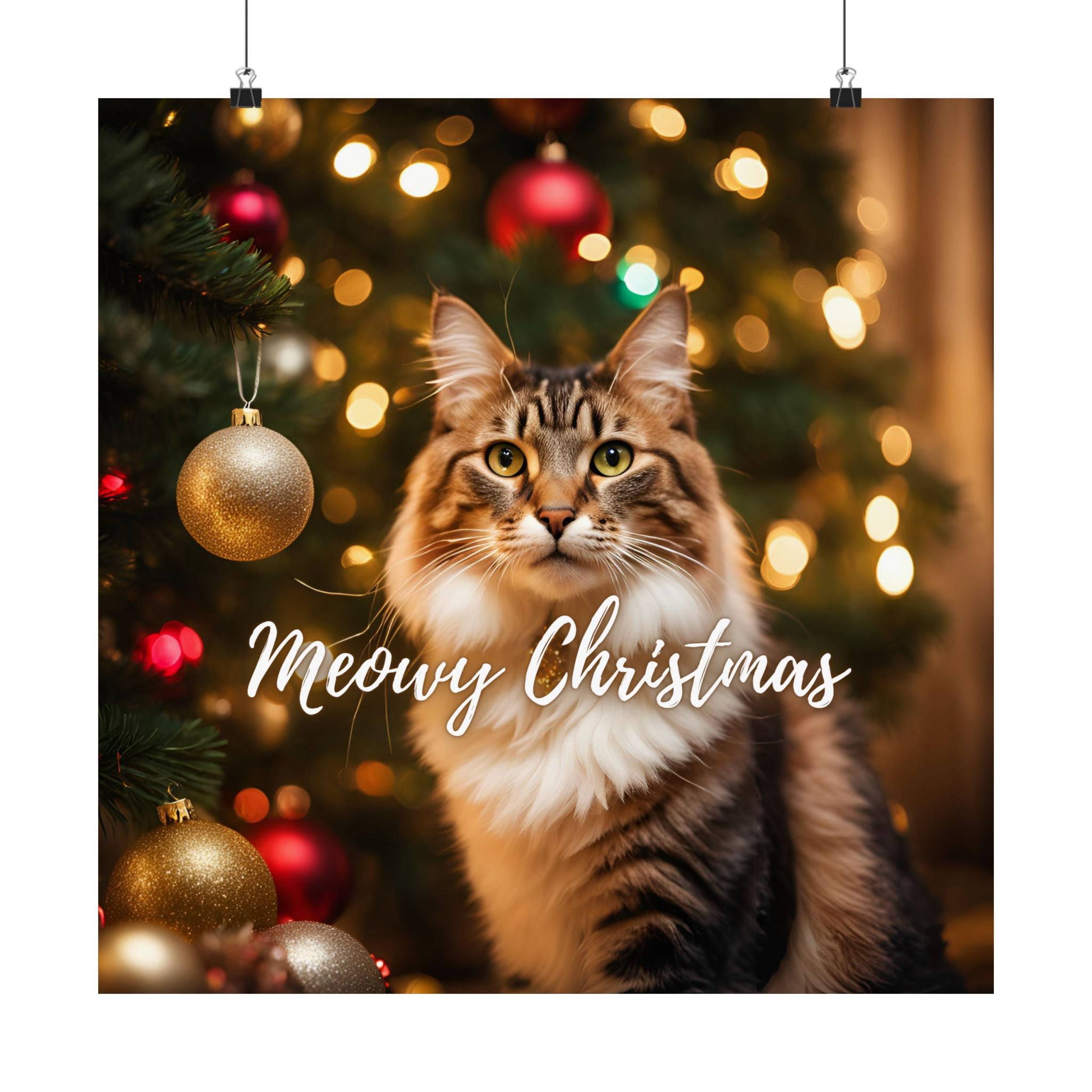 Photo depicting the ​Meowy Christmas Kitty Matte Vertical Posters from EpiAl's Shop.