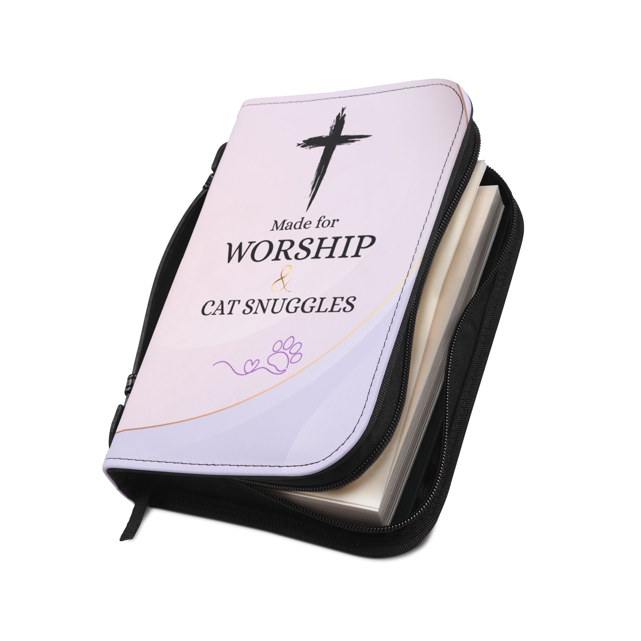 Made for Worship & Cat Snuggles Bible Cover | Christian Cat Lover Zippered Bible Case