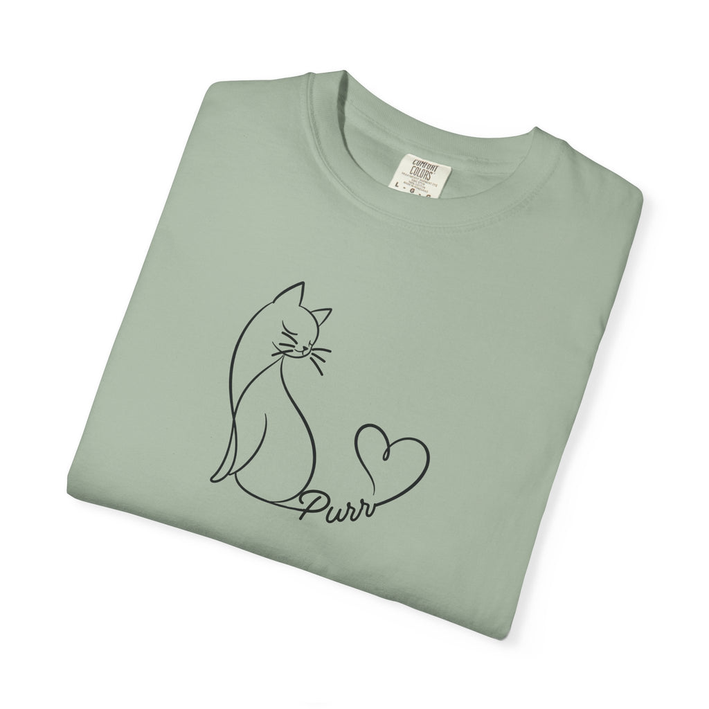 Purr Line Art Cat Unisex T-Shirt | Minimal Cat Lover Tee with Heart Tail