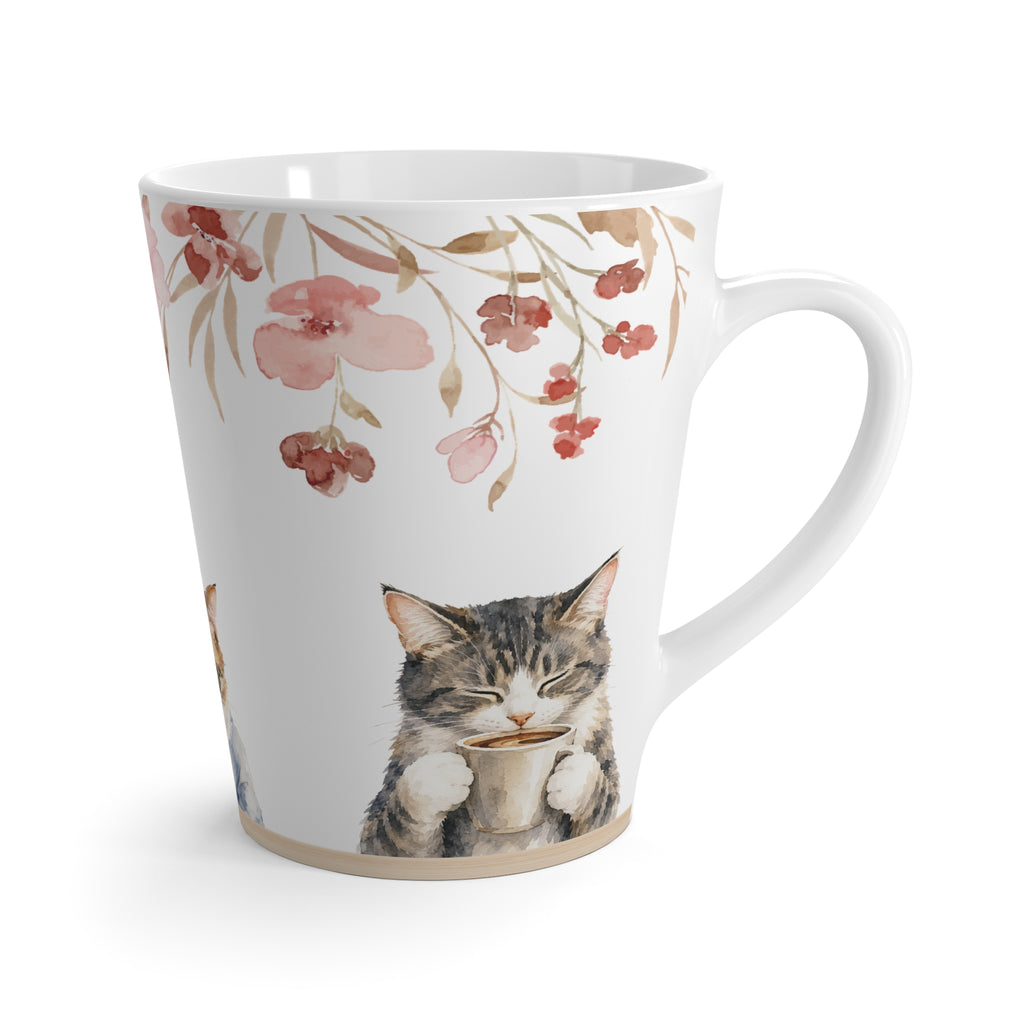 Cozy Coffee Cats Watercolor Latte Mug, 12 oz Ceramic Cat Mug