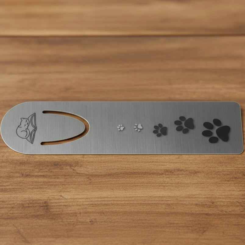 Fading Pawprints Cat Metal Bookmark – Brushed Aluminum