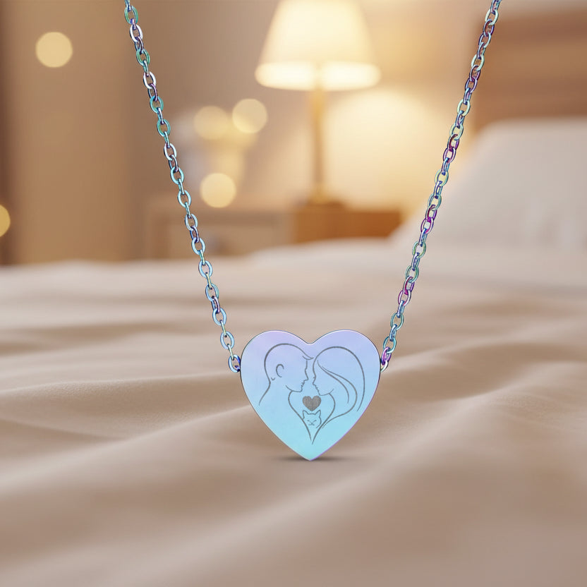 Couple & Cat Heart Necklace – Valentine’s Day Love Keepsake