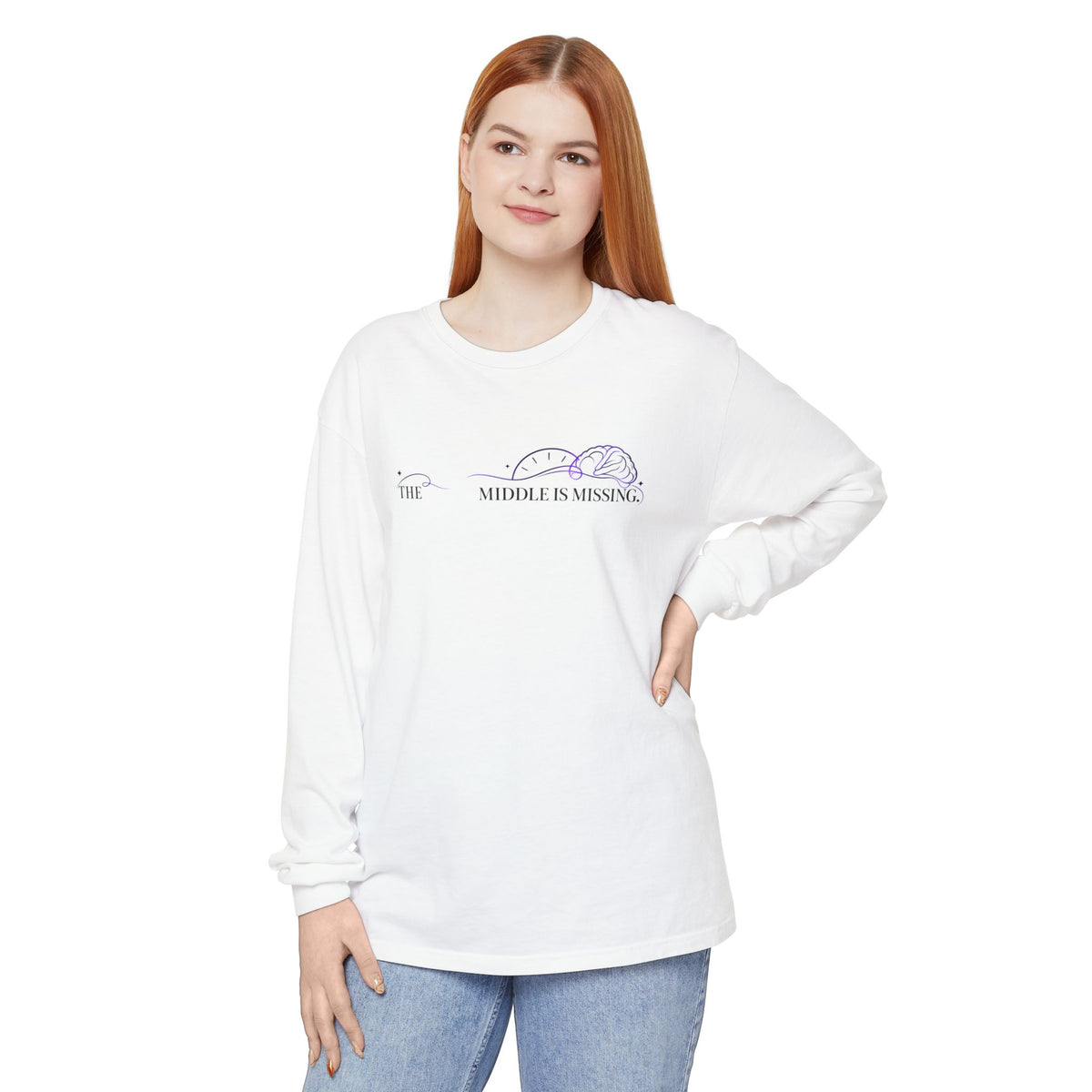 Long Sleeve T‑Shirt — “The Middle Is Missing” Minimal Brain Puzzle Design