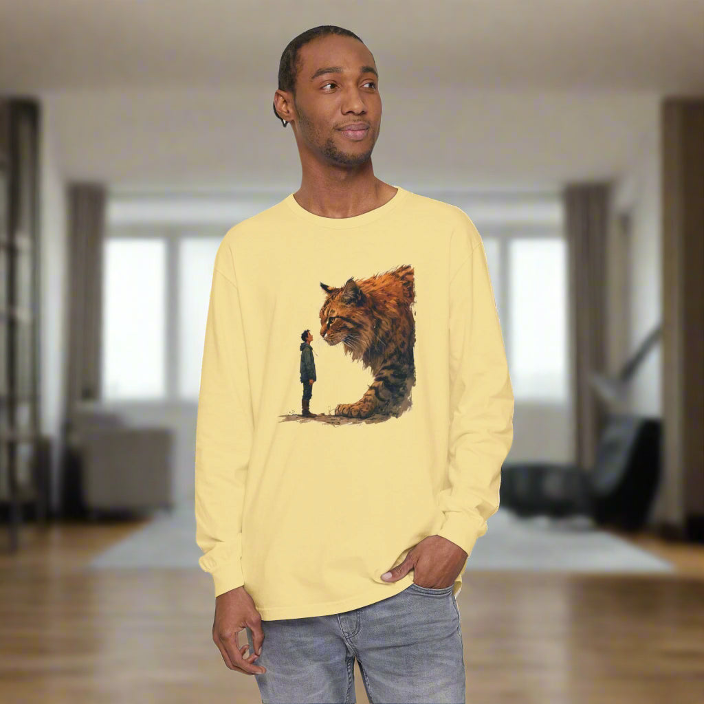 Whimsical Long Sleeve T-Shirt with Giant Cat Design