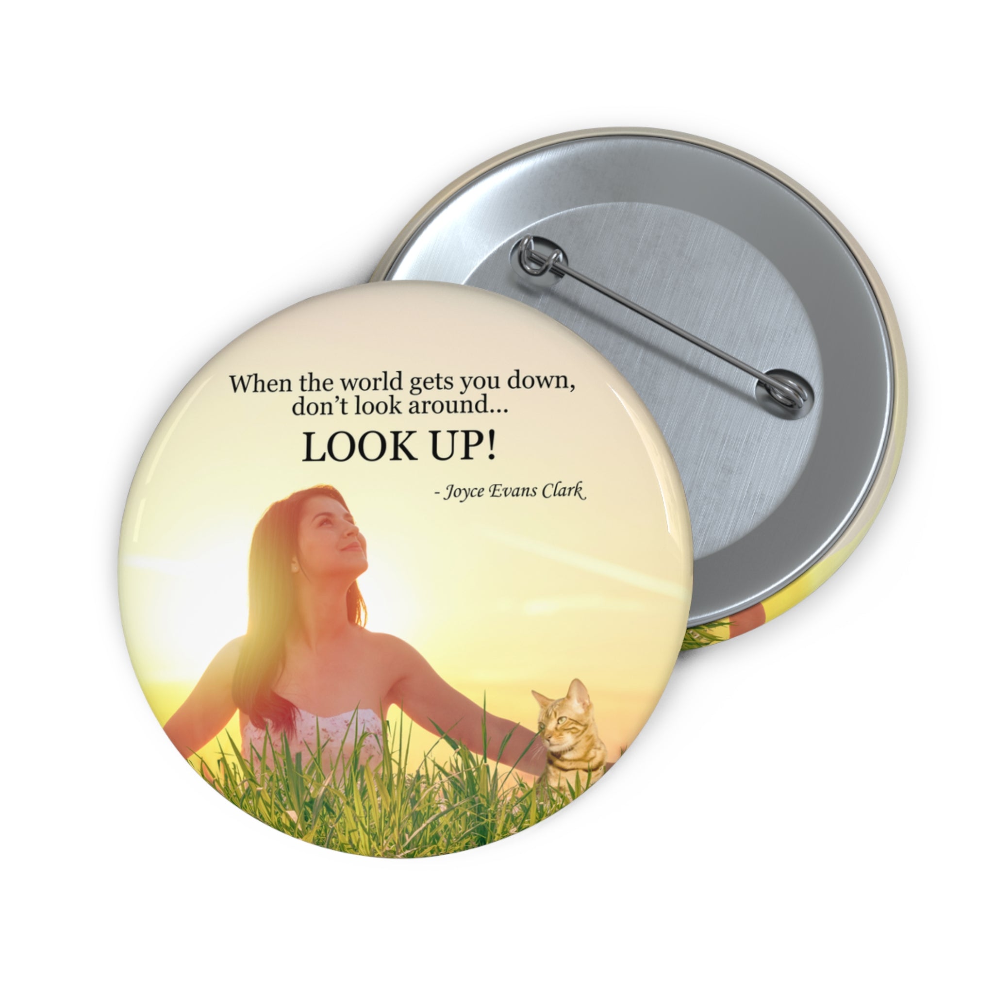 Photo depicting the ​Don't Look Around - Look Up Pin Buttons from EpiAl's Shop.