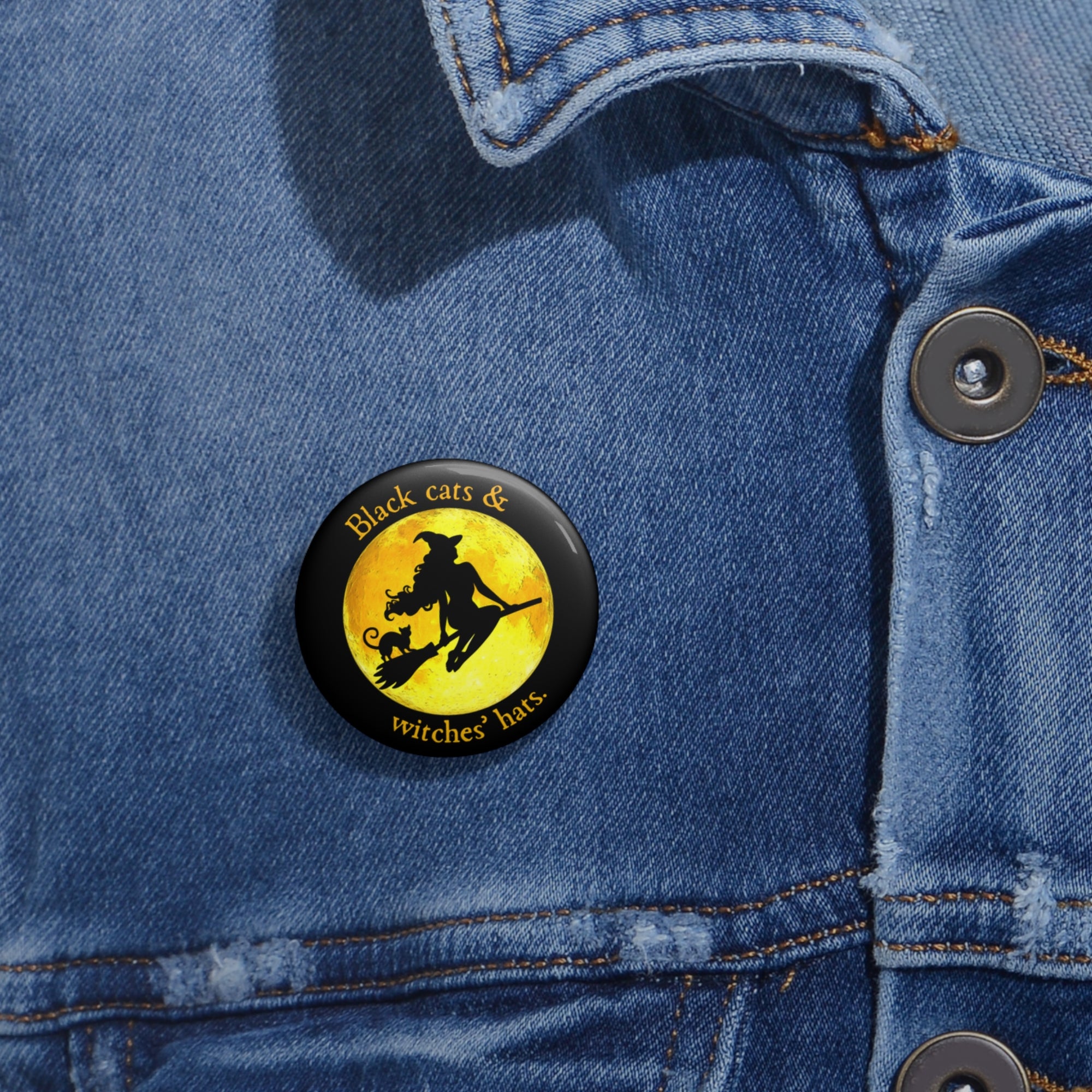 Black Cats & Witches' Hats Pin Buttons