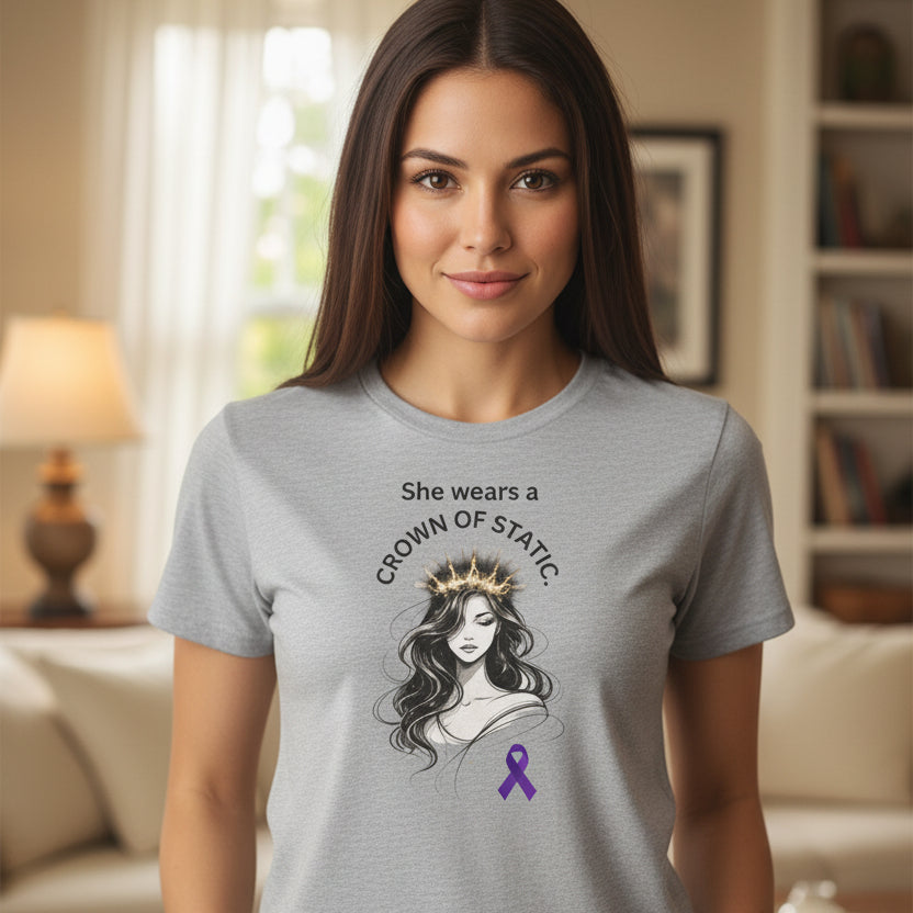 She Wears a Crown of Static – Women’s Epilepsy Awareness T-Shirt