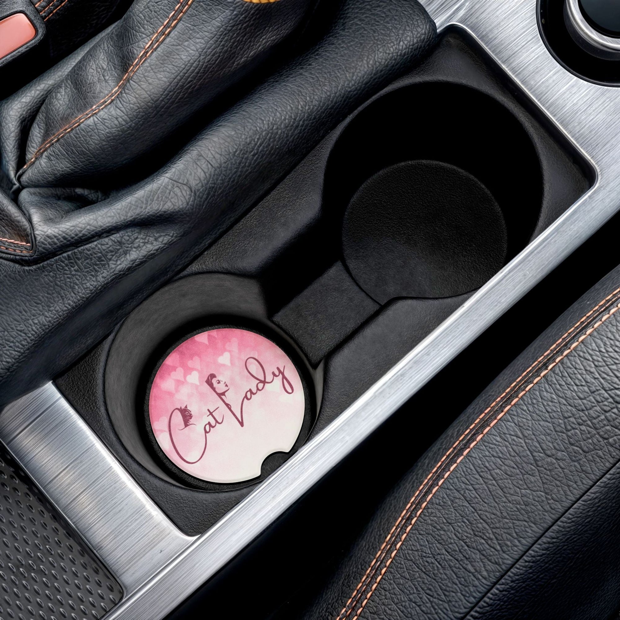 Pink Cat Lady Hearts Car Coaster - Fun & Stylish Accessory Printify