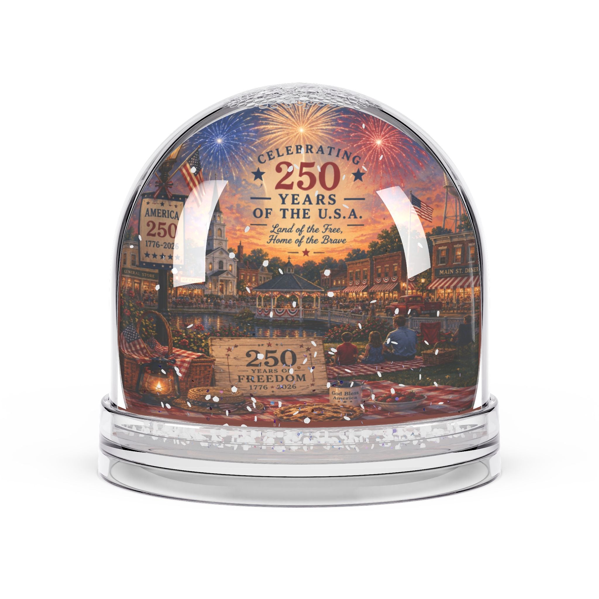America 250 Small Town Celebration Patriotic Semiquincentennial Keepsake Glitter Globe