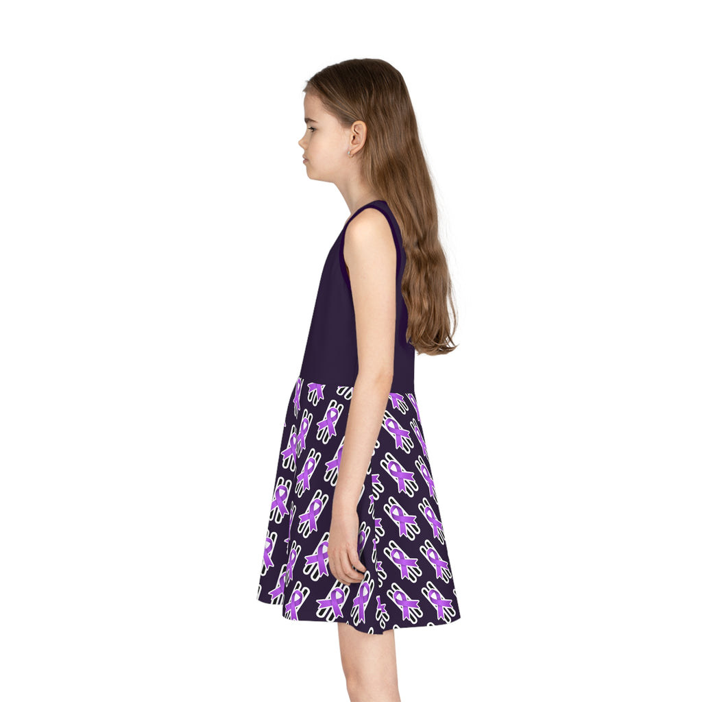 Pause for Epilepsy Awareness Girls Dress – Purple Ribbon Sleeveless Twirl Dress