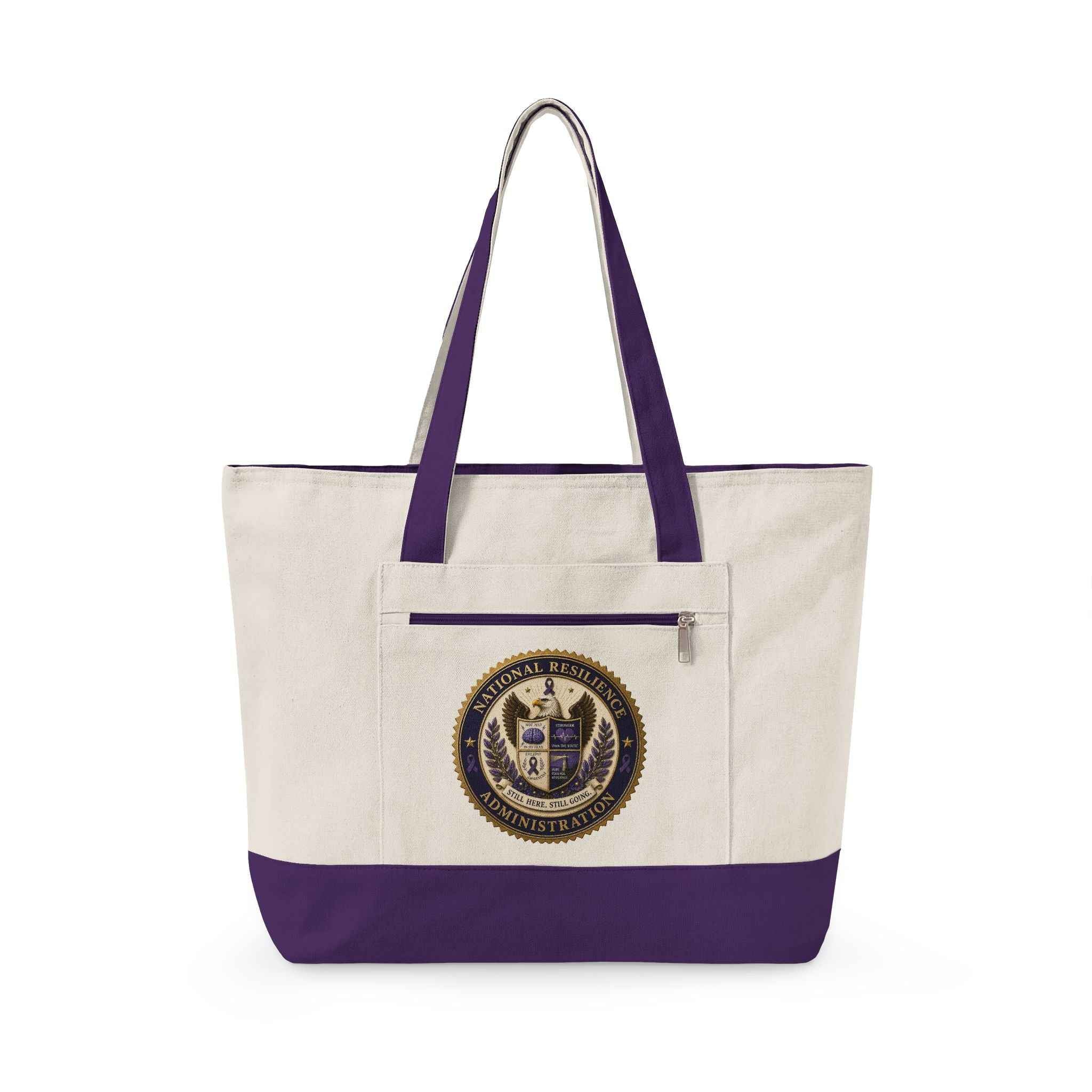 National Resilience Administration Canvas Tote Bag | Epilepsy Awareness Zippered Carryall