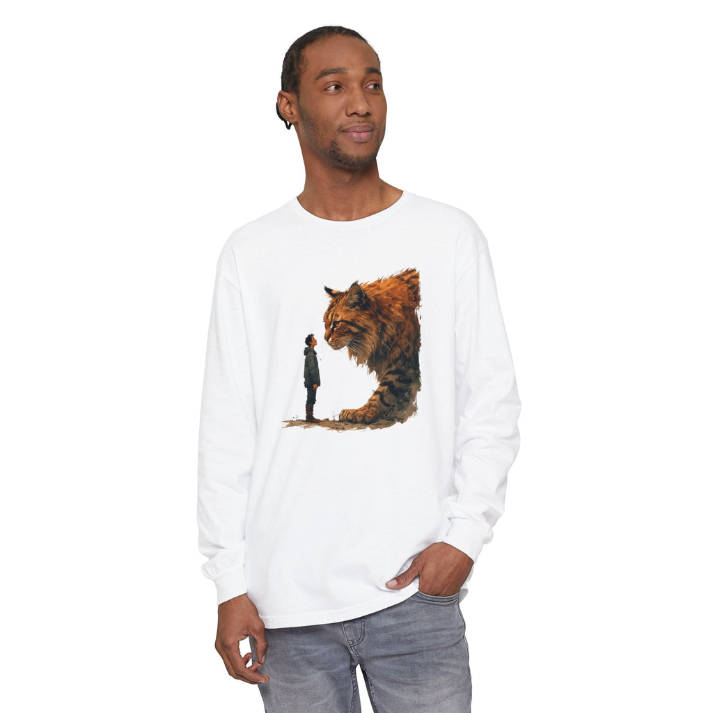 Whimsical Long Sleeve T-Shirt with Giant Cat Design