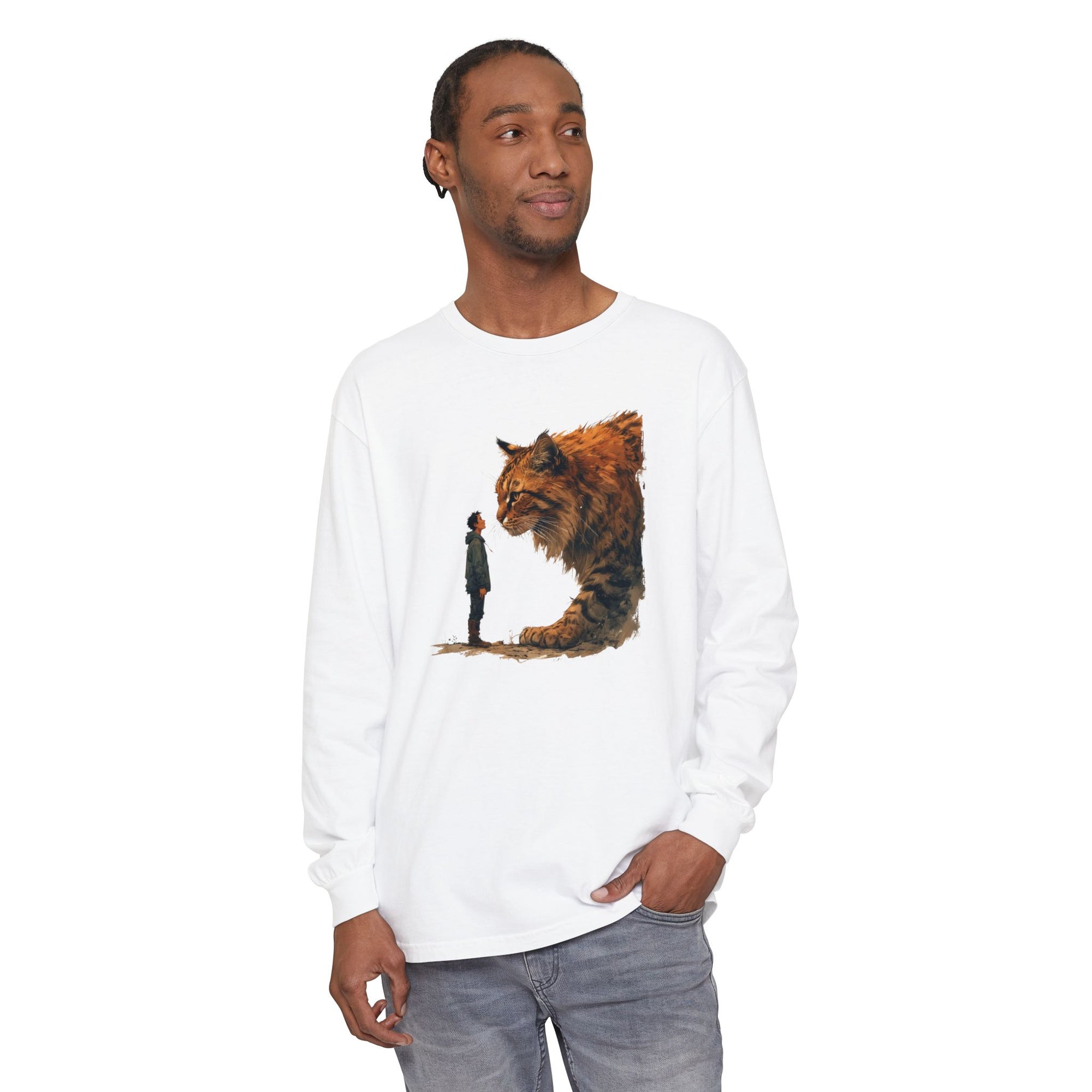Whimsical Long Sleeve T-Shirt with Giant Cat Design