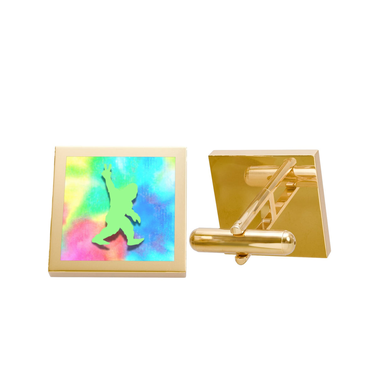 Bigfoot Peace Sign Cufflinks – Colorful Sasquatch Stainless Steel Cufflinks