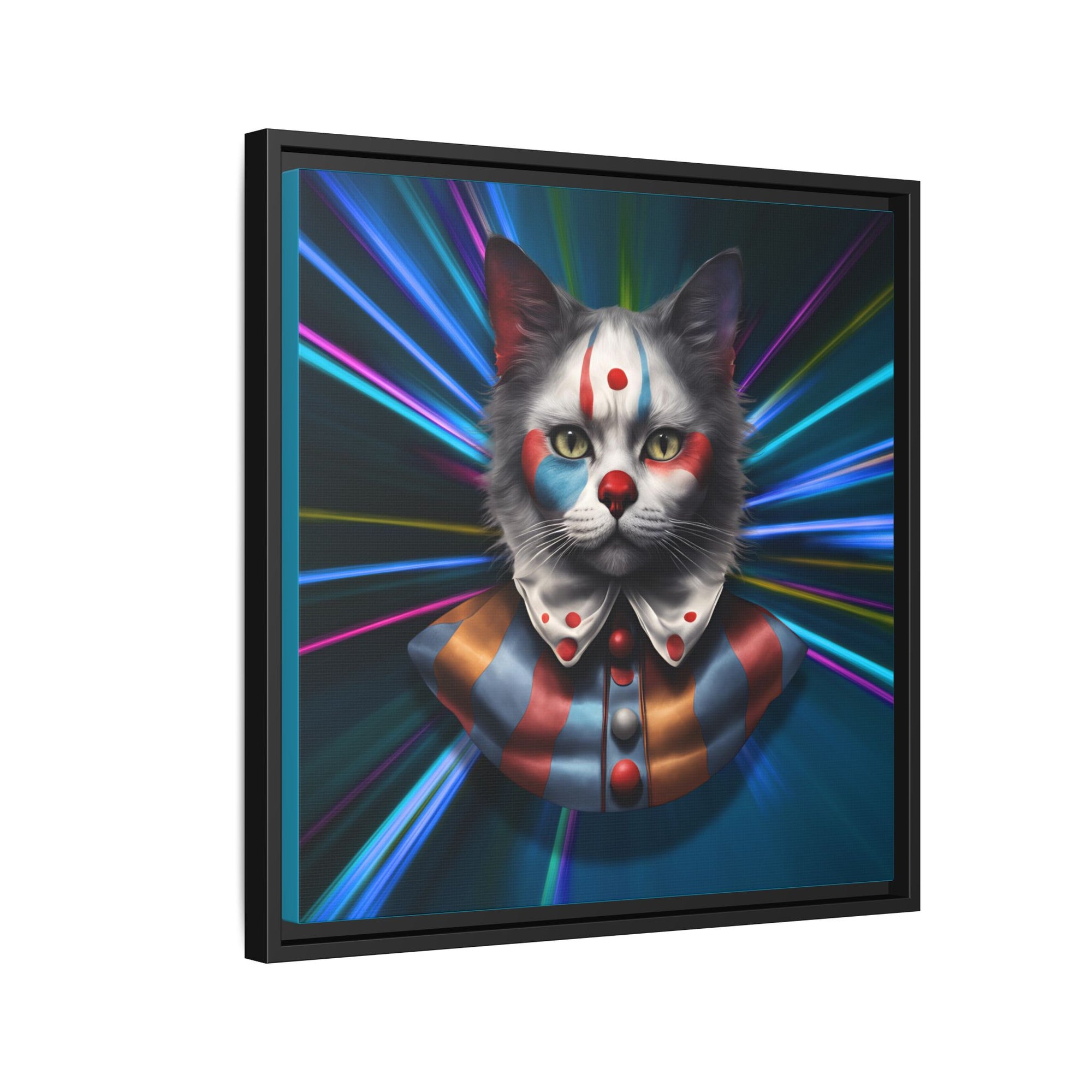 Colorful Cat Clown Framed Canvas Art – Quirky Home Decor for Pet Lovers