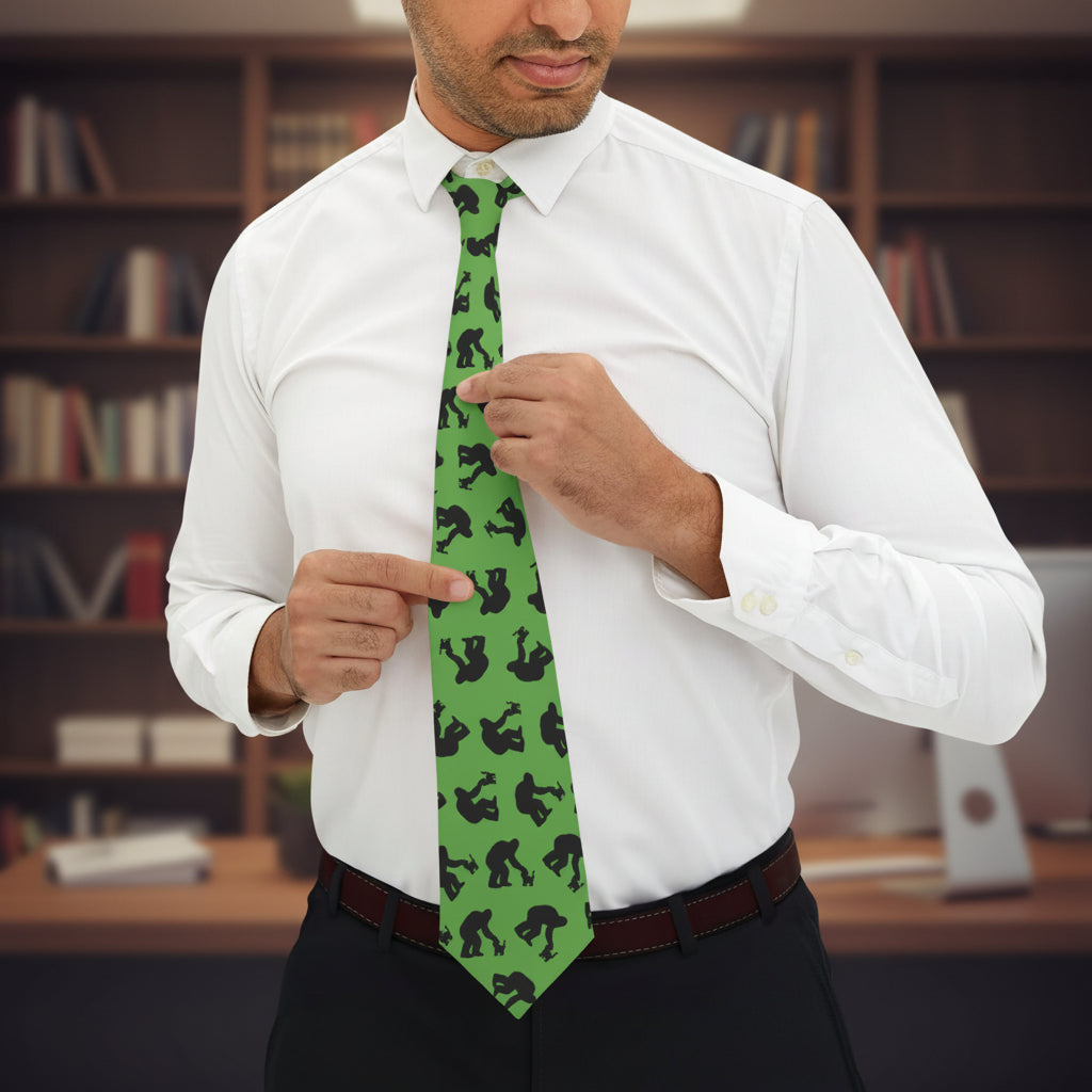 Bigfoot & Kitty Pattern Necktie | Cryptid Style With a Soft Spot for Cats