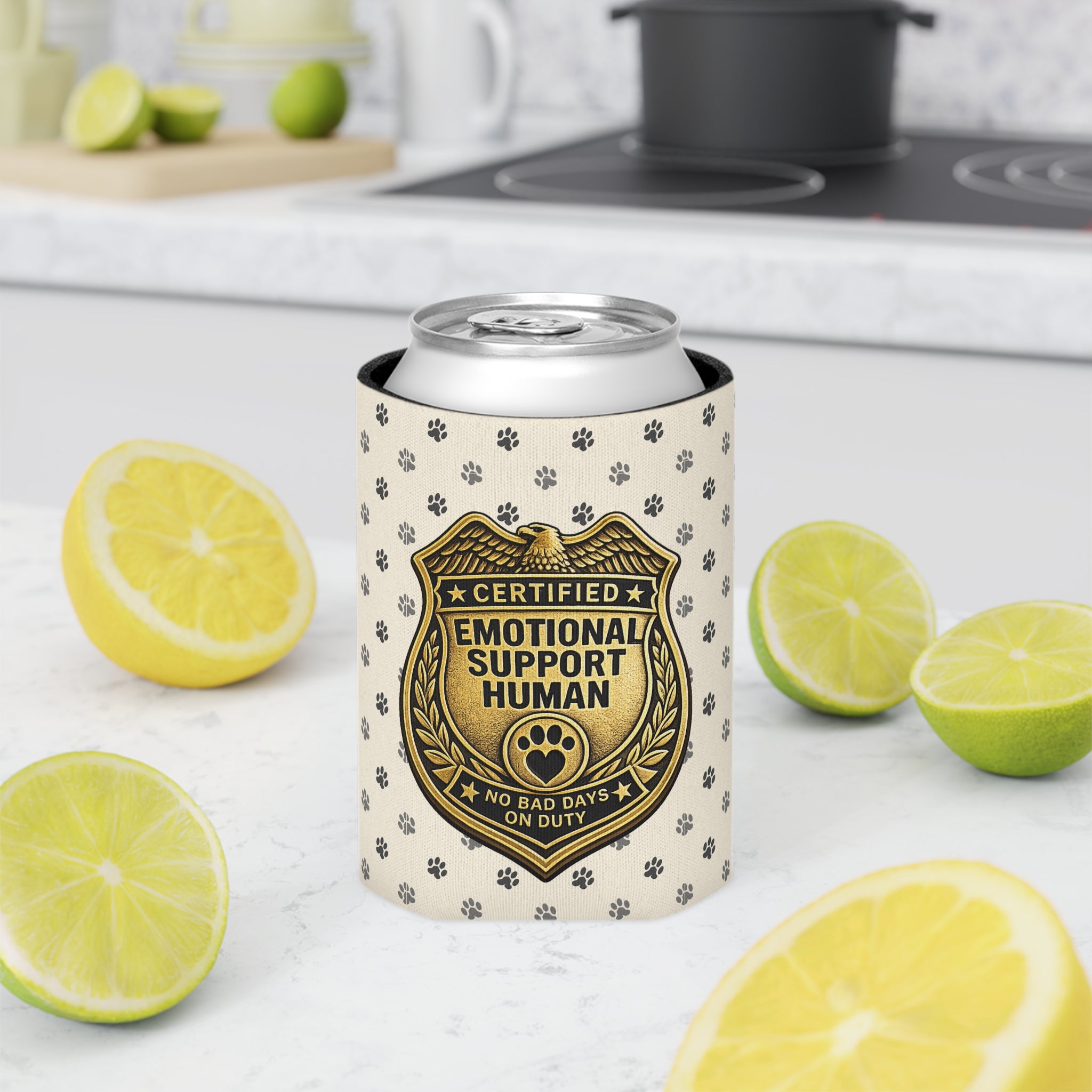 Certified Emotional Support Human Can Cooler | Funny Cat Lover Koozie