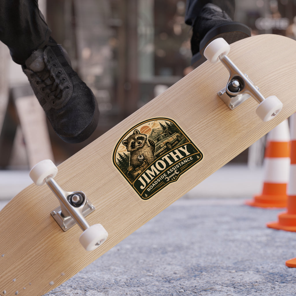 Jimothy Roadside Assistance Auto Decal | Transparent Weatherproof Raccoon Sticker
