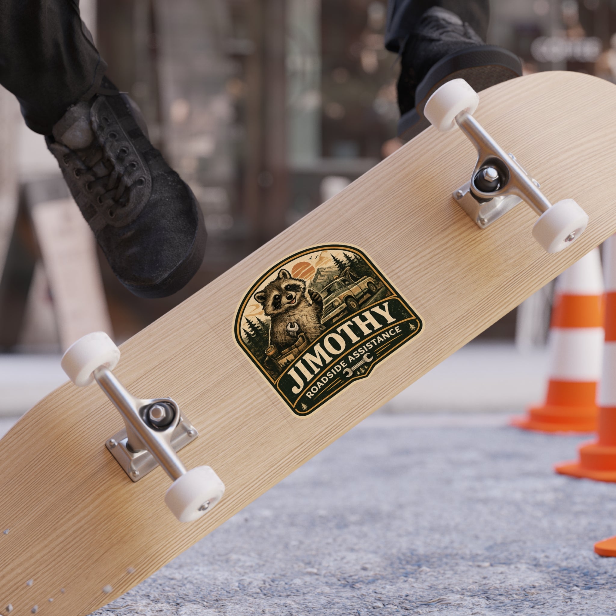 Jimothy Roadside Assistance Auto Decal | Transparent Weatherproof Raccoon Sticker