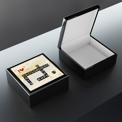 Photo depicting the ​Crosswords and Cats Jewelry Box from EpiAl's Shop.