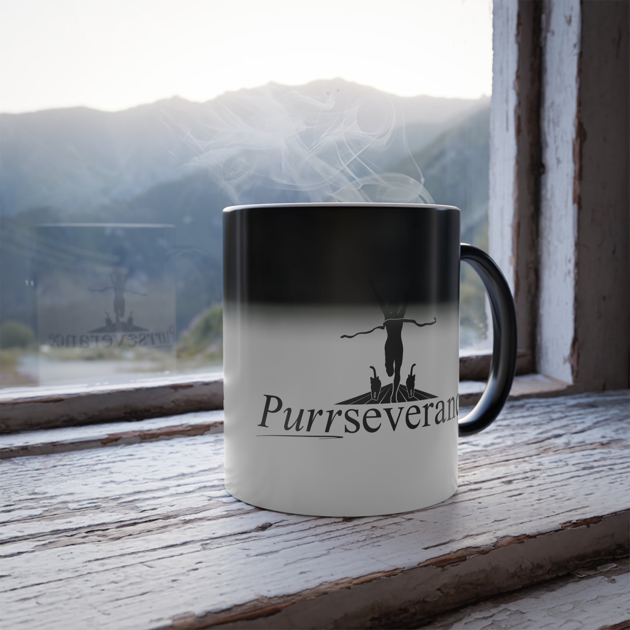 Photo depicting the ​Purrseverance Color Morphing Mug, 11oz from EpiAl's Shop.