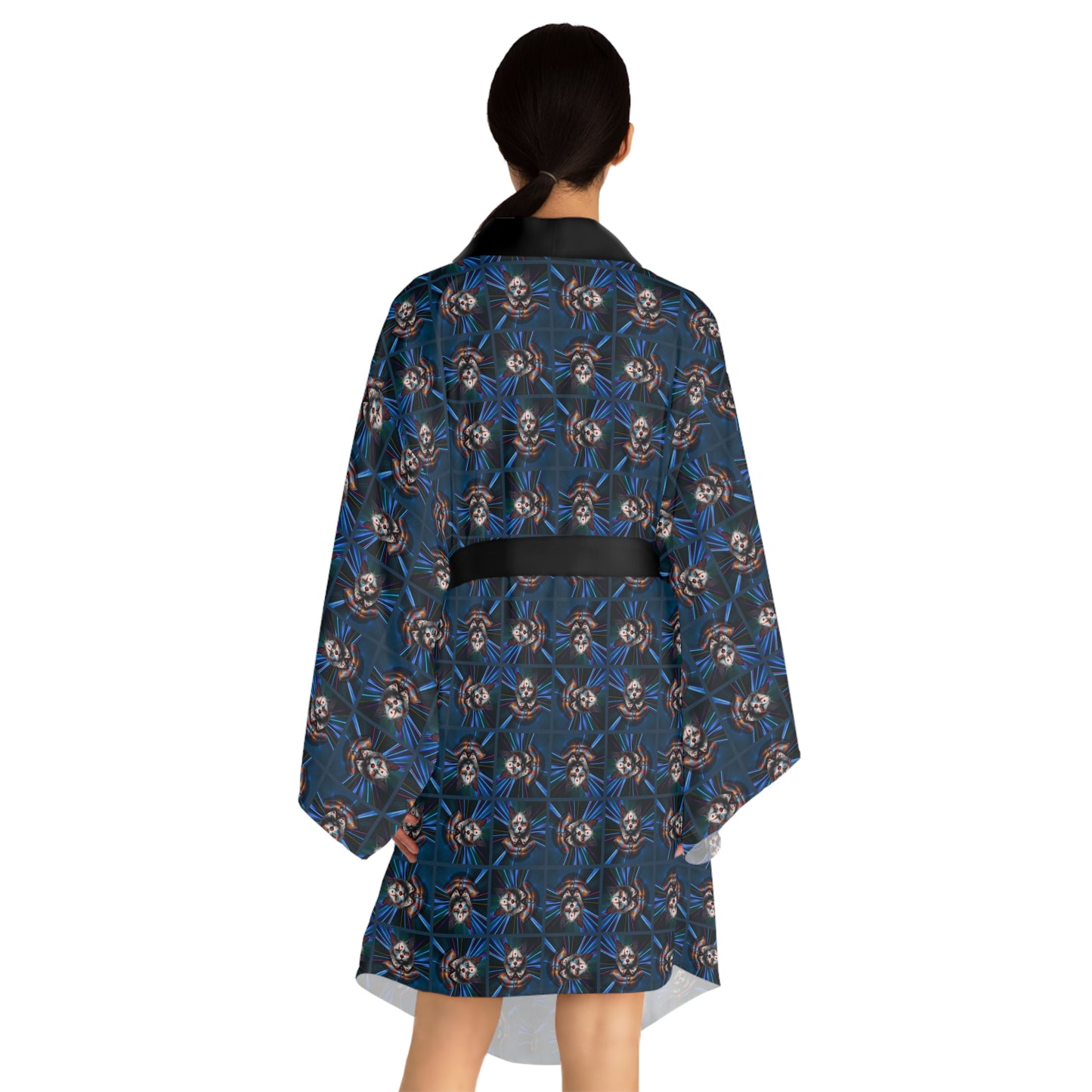Gothic Clown Cat Print Long Sleeve Kimono Robe | Boho Lounge Wear