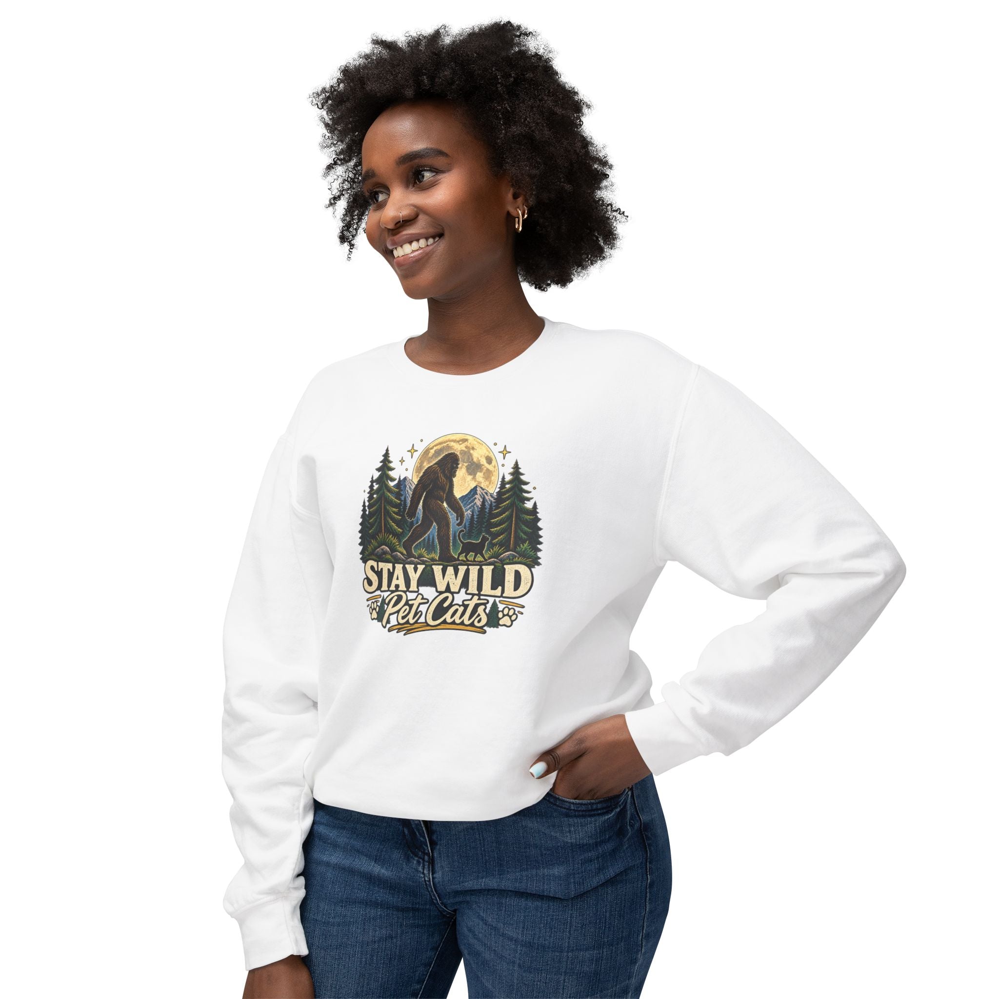 Stay Wild Pet Cats Sasquatch Crewneck Sweatshirt