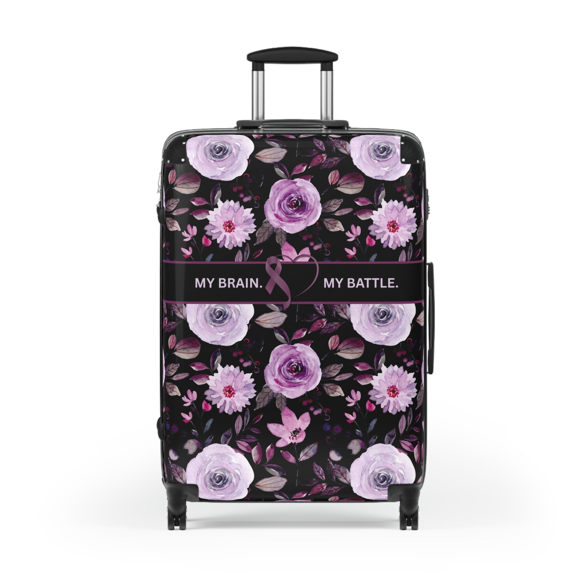 My Brain. My Battle. Epilepsy Awareness Hard-Shell Suitcase | Purple Floral Luggage